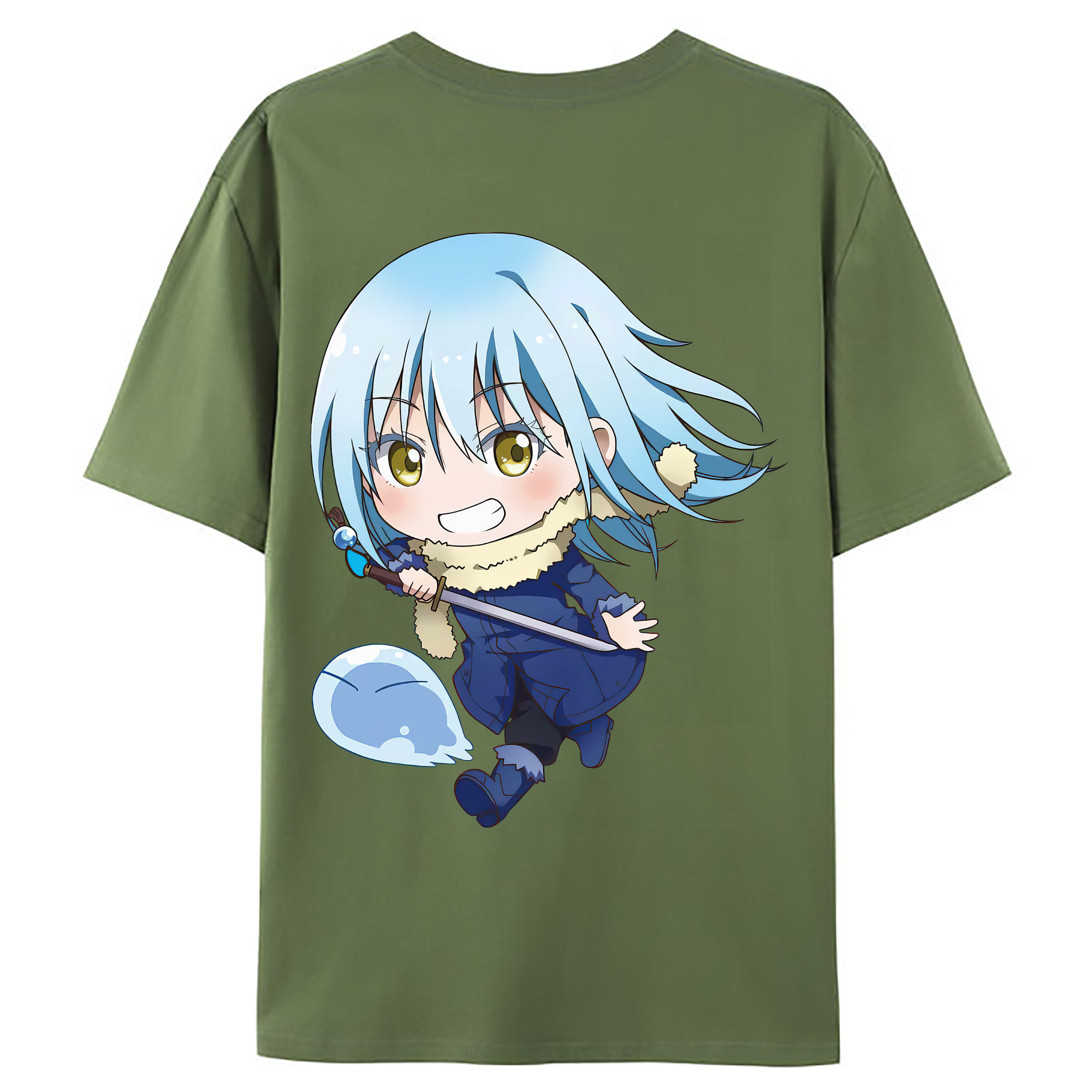 （画像用） 転スラ Regarding Reincarnated to Slime 綿100％ メンズ半袖Tシャツ（バックプリント） 通気性